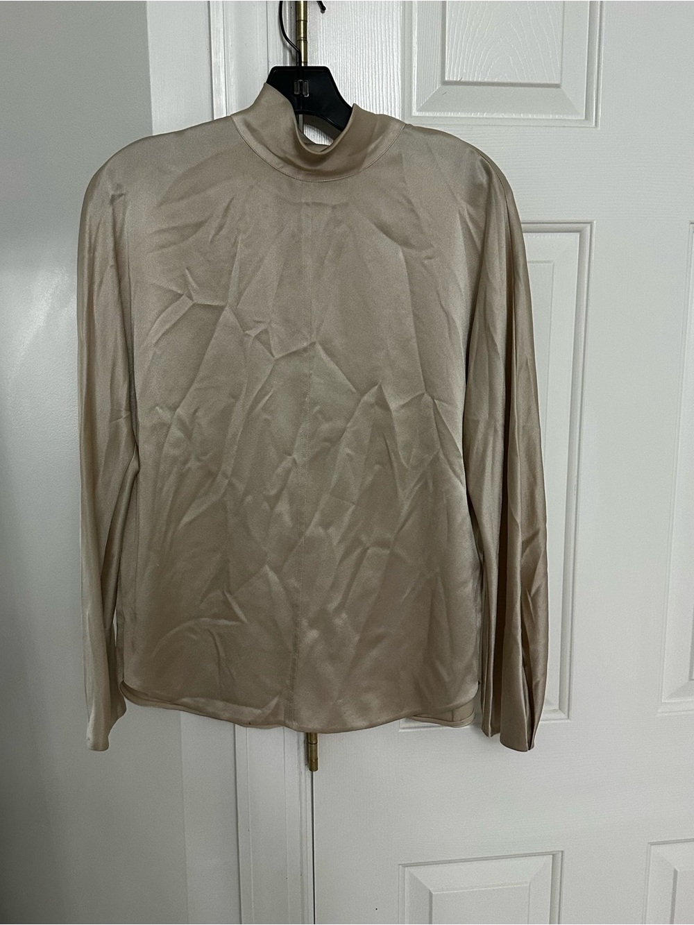 Vince Taupe Long-Sleeve Mock Neck Blouse